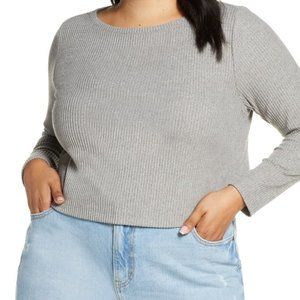 Eloquii Gray Ribbed Long-Sleeve Crop Top NWT